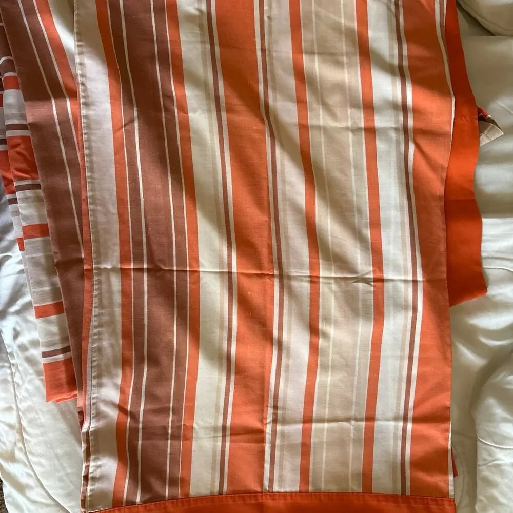 Vintage 1970s Striped Sheet Set Twin Full 1 Flat Sheet 2 Pillowcases Orange 70s